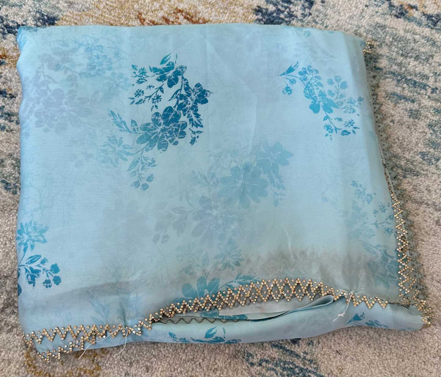 Sky Blue Satin Chiffon Saree