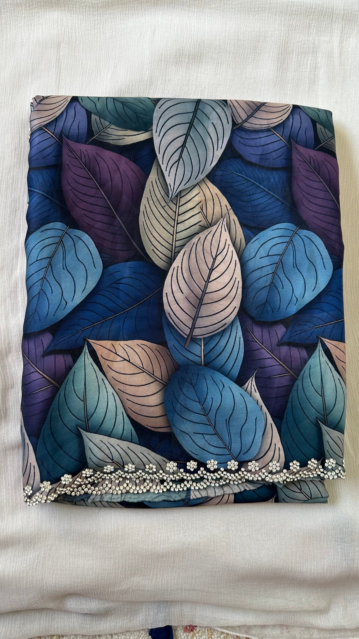 Floral Satin Saree with Embellished Border