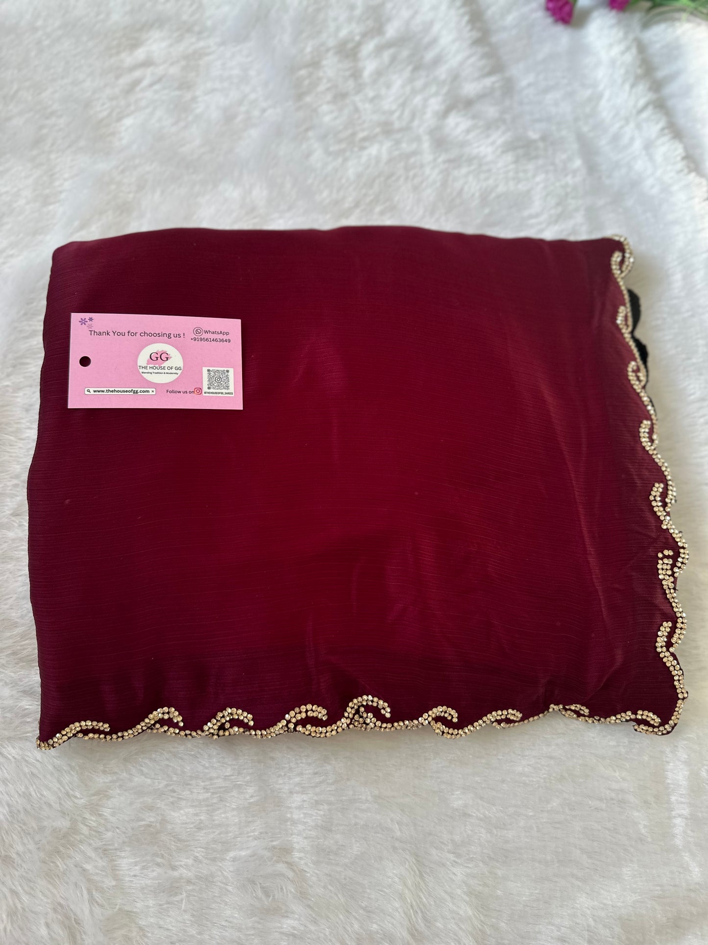 Wine Chiffon Satin Saree