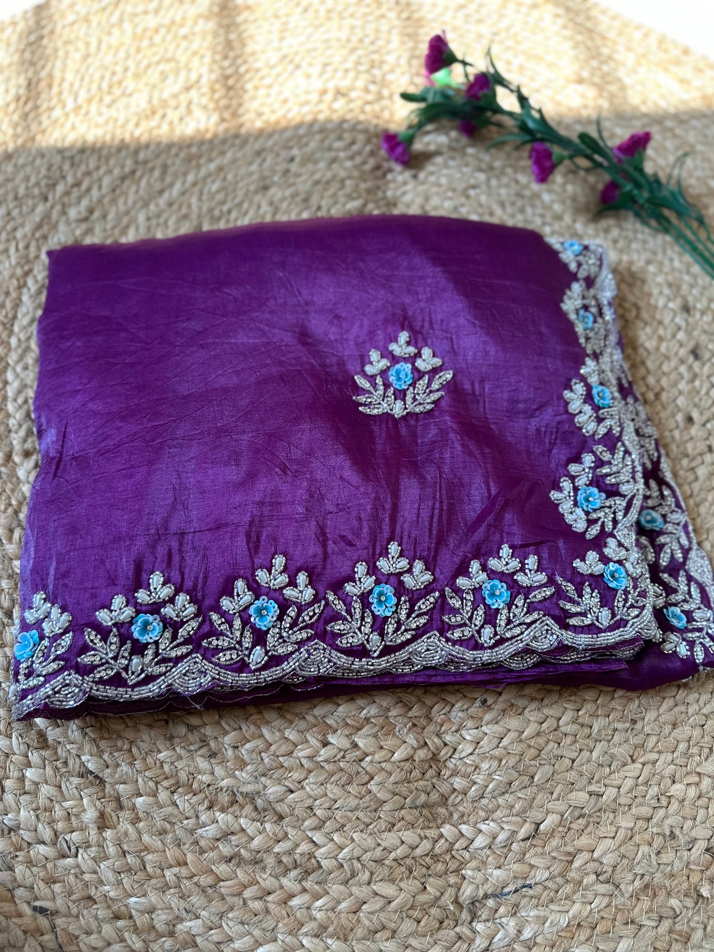 Floral Handwork Crush Tissue Saree