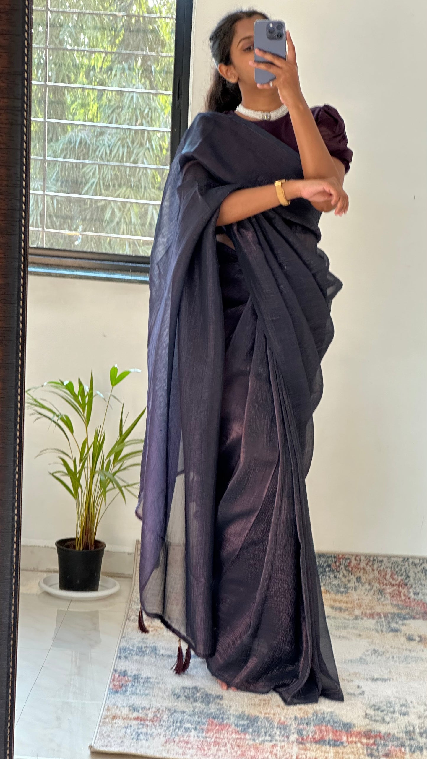 Purple Plain Shimmer Saree