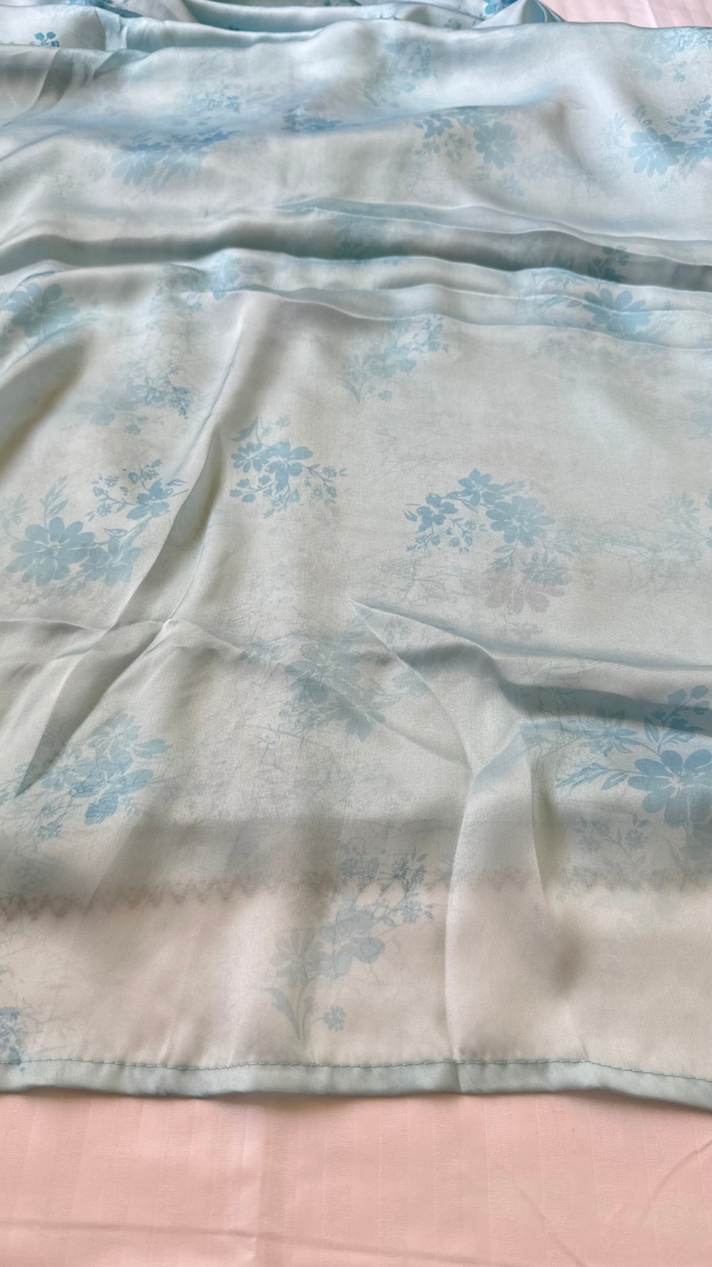 Sky Blue Satin Chiffon Saree
