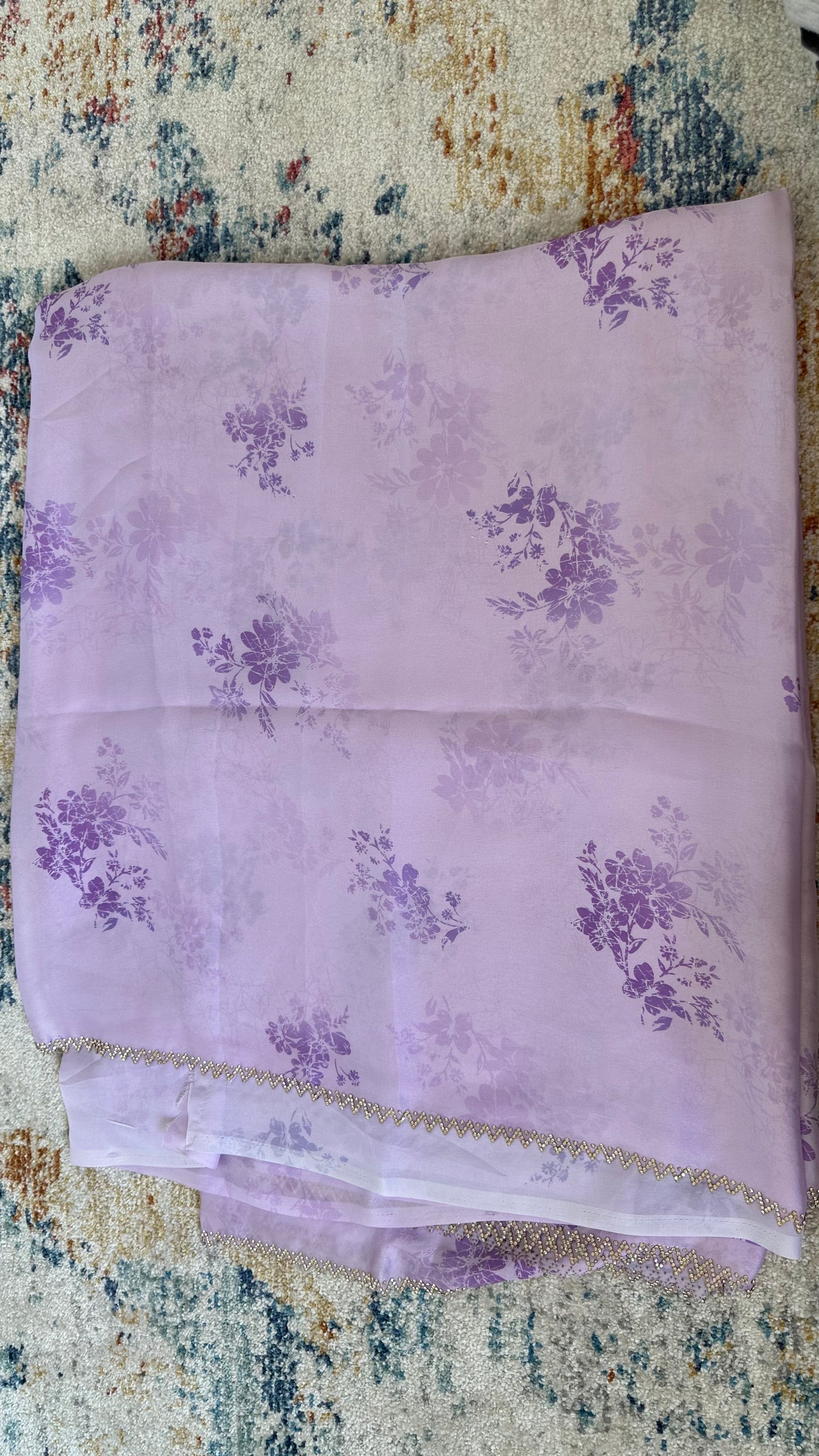 Lavender Satin Chiffon Saree