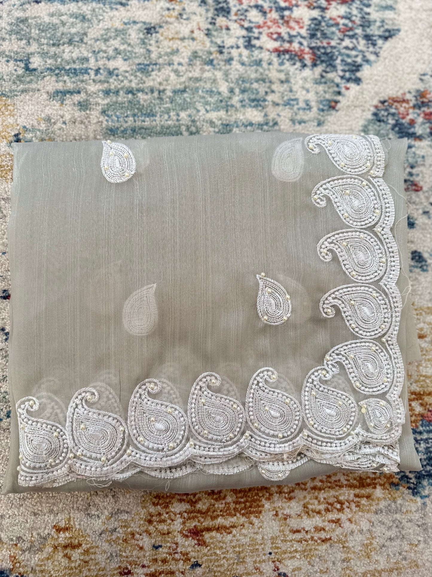 Organza Floral Saree with Embroidery & pearls