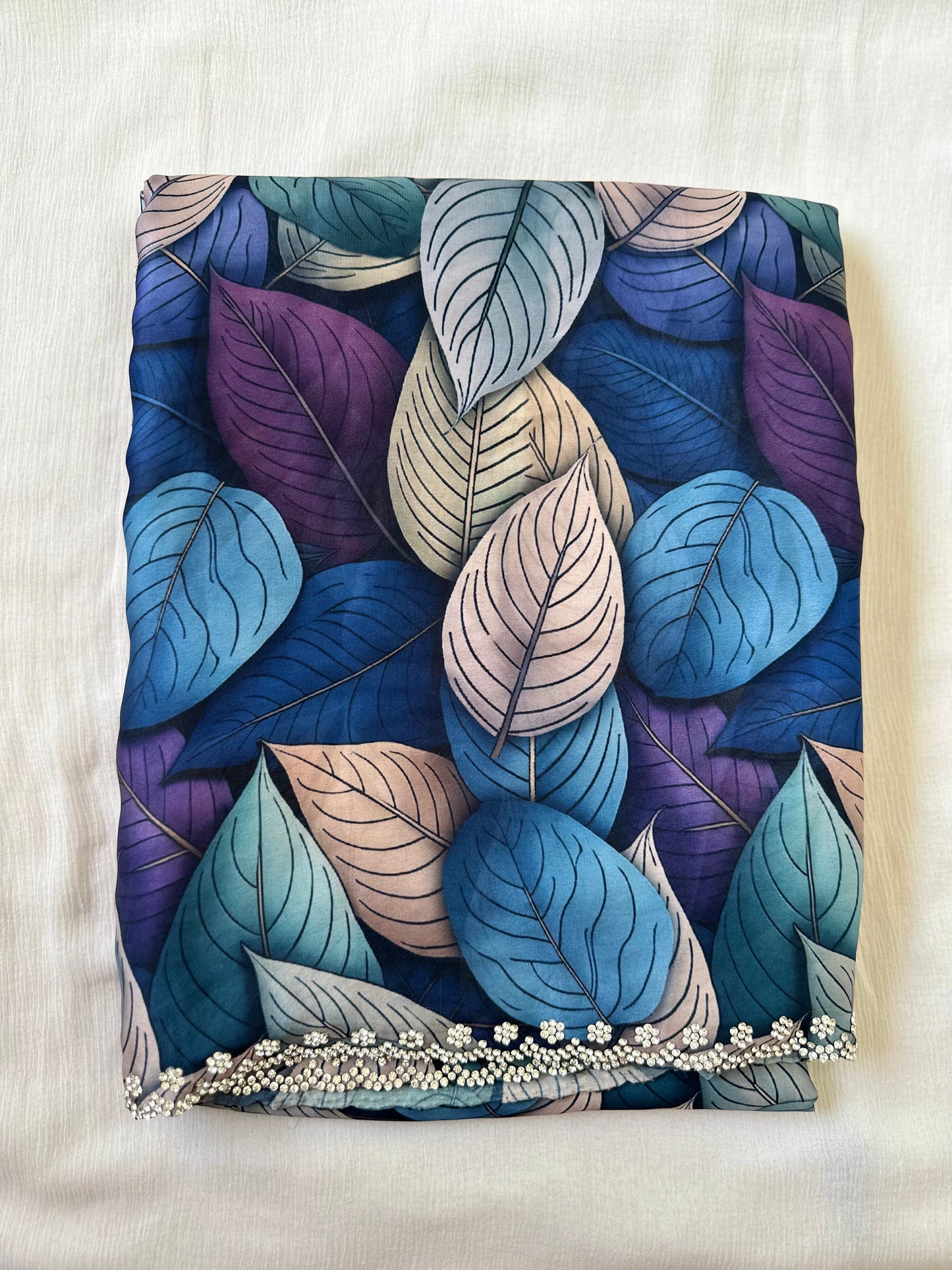 Floral Satin Saree with Embellished Border