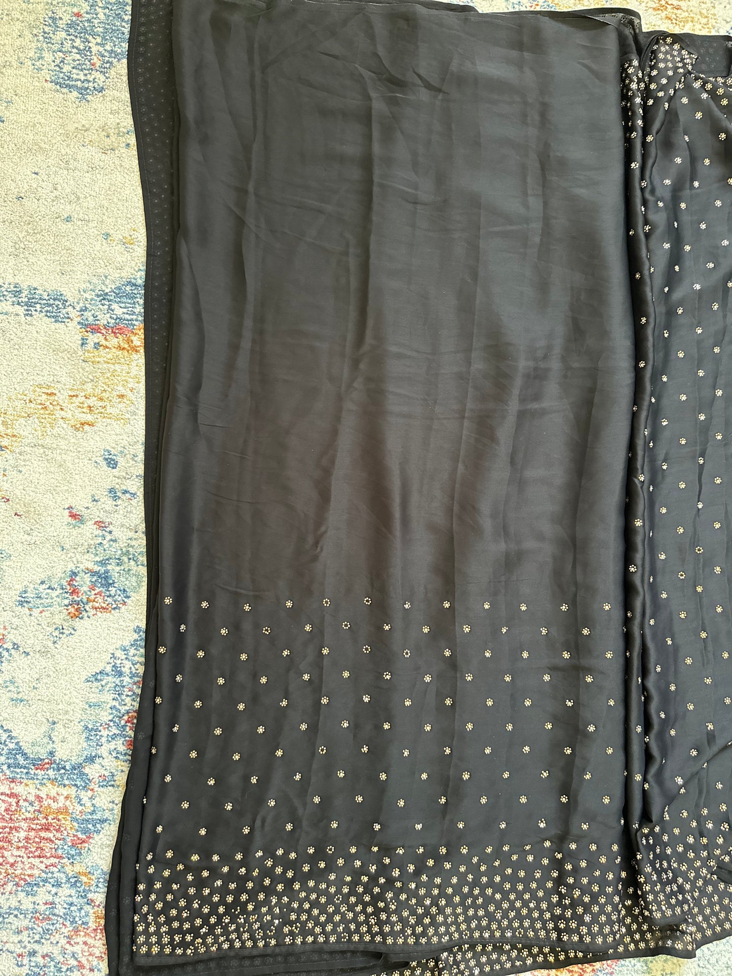 Embellished Black Satin Saree