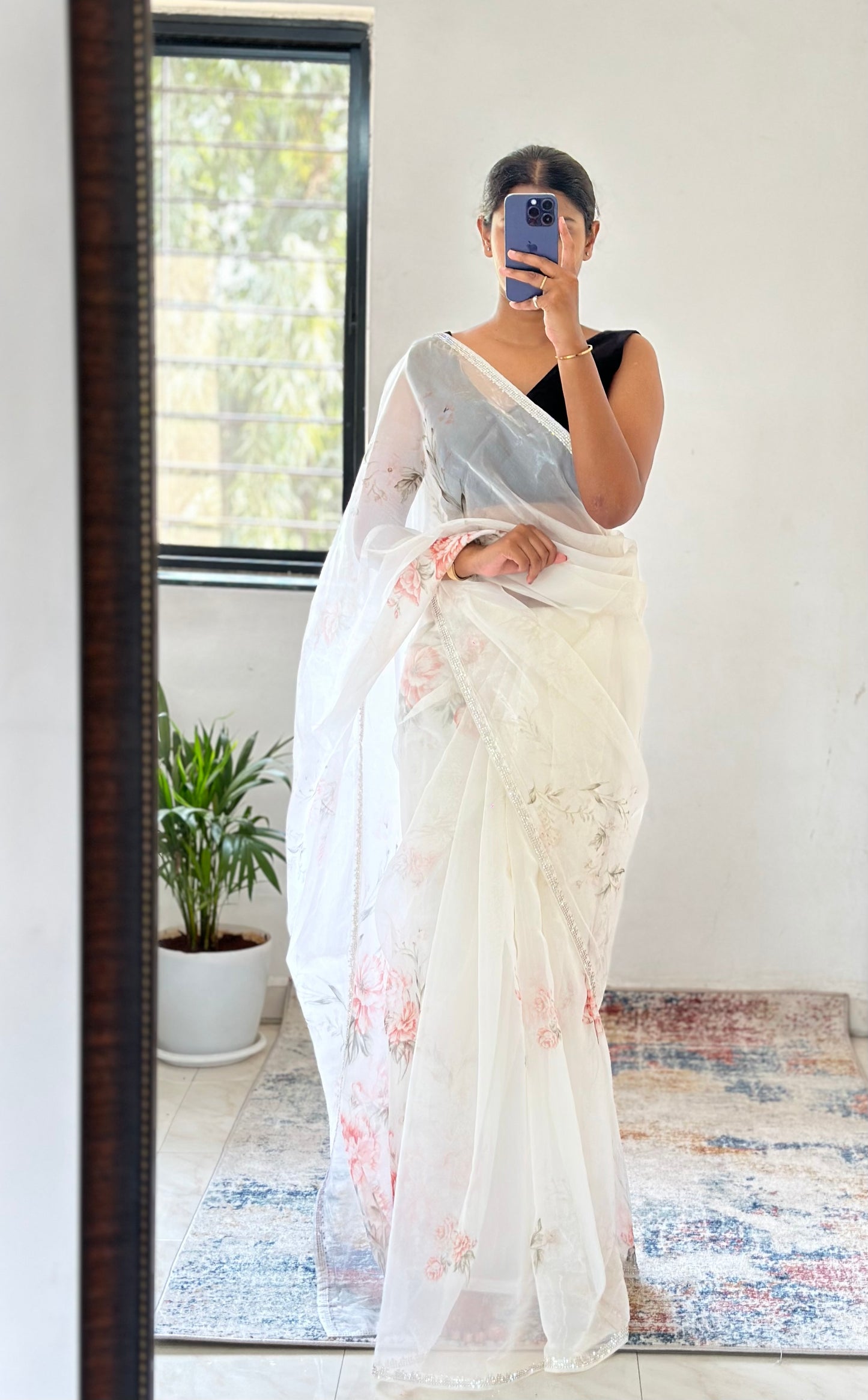 Glass Tissue Ivory Saree