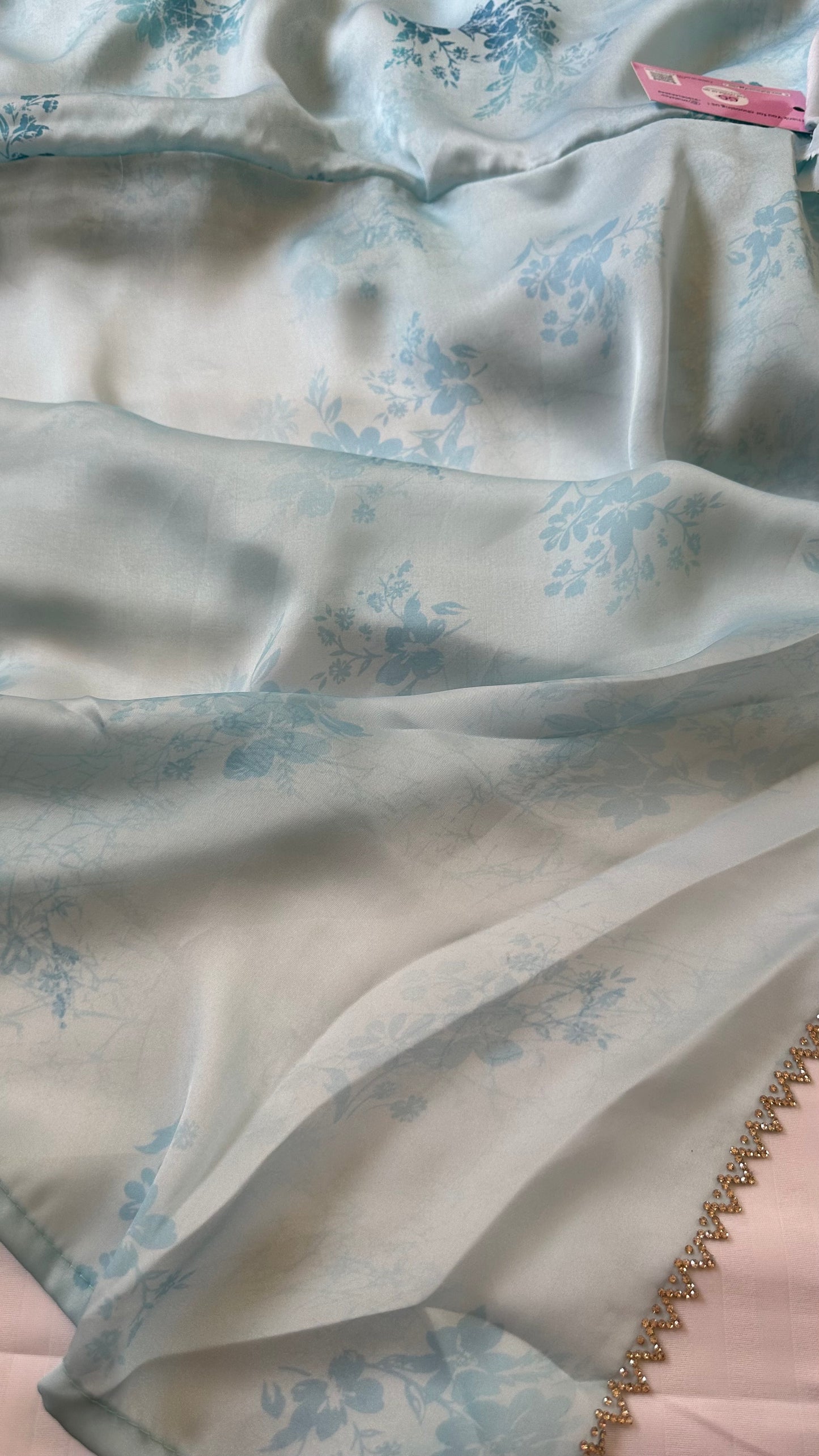 Sky Blue Satin Chiffon Saree