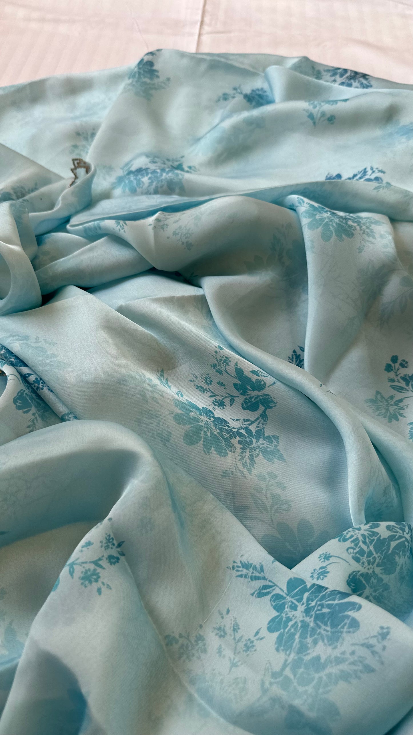 Sky Blue Satin Chiffon Saree