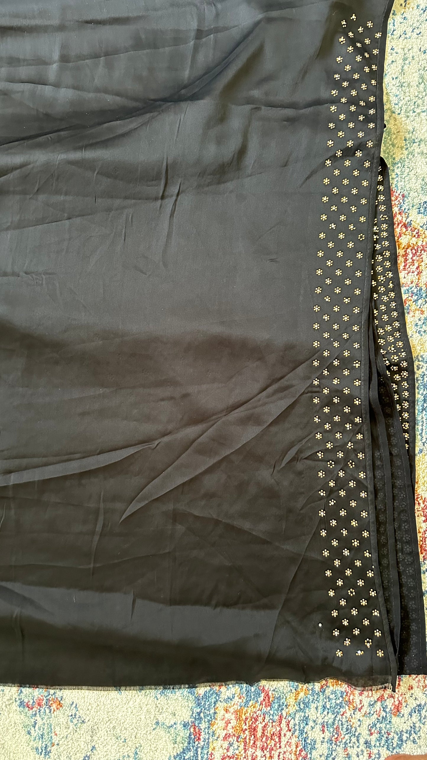 Embellished Black Satin Saree
