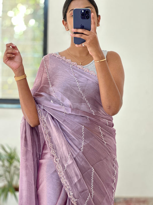 Lavender Embellished Tissue Saree