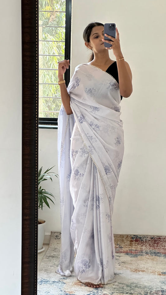 Grey Satin Chiffon Saree