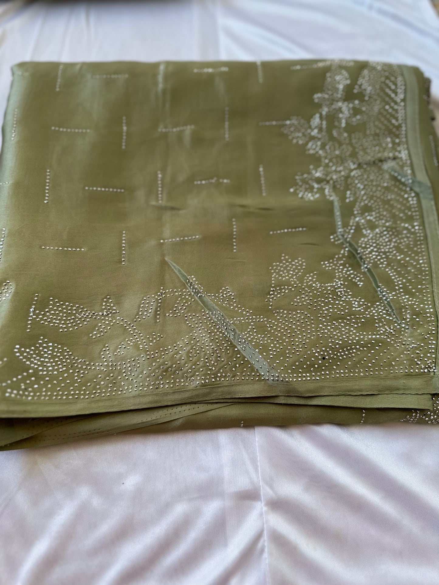 Olive Green Zarkan Satin Saree