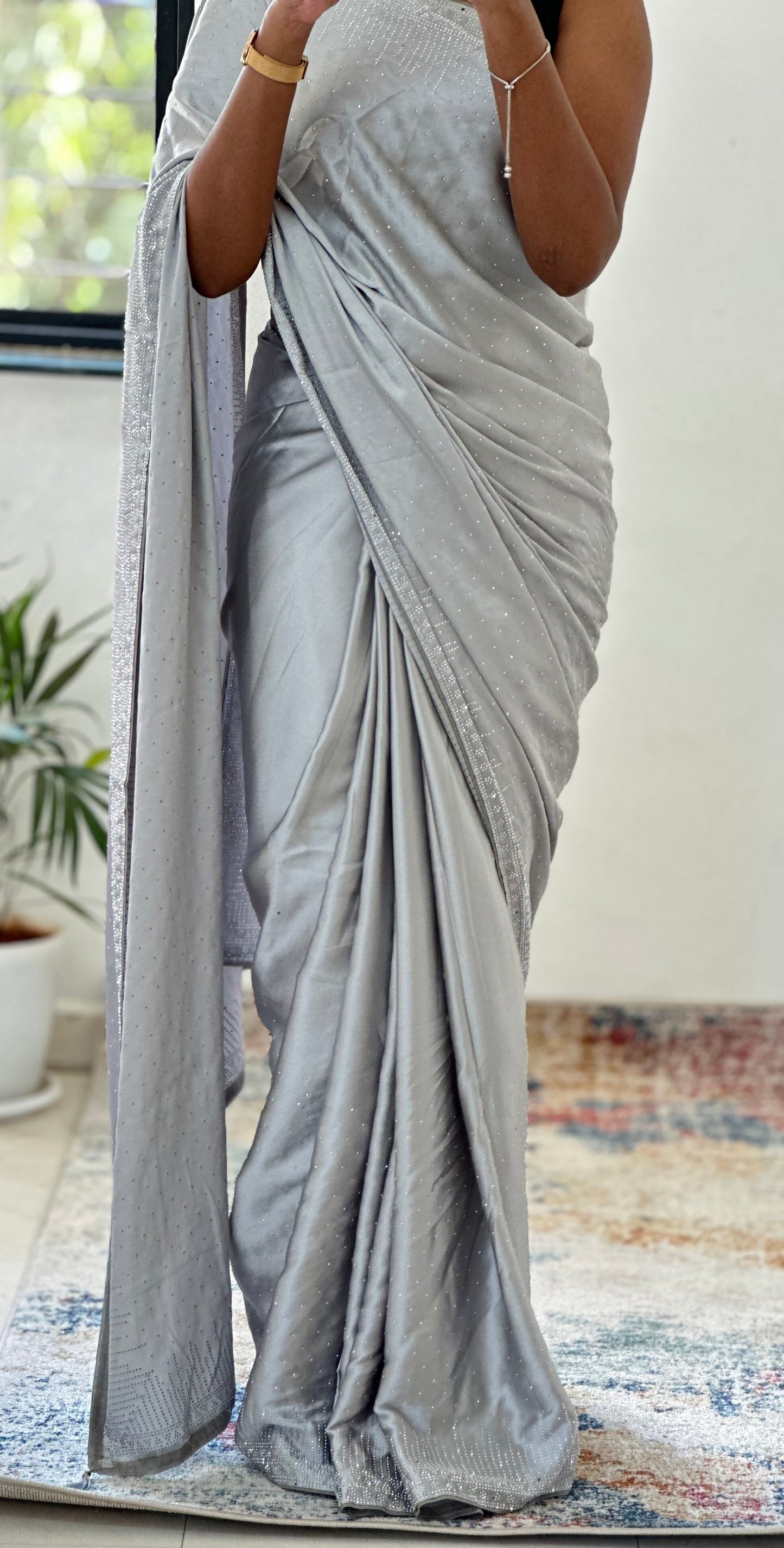 Grey Zarkan Satin Saree
