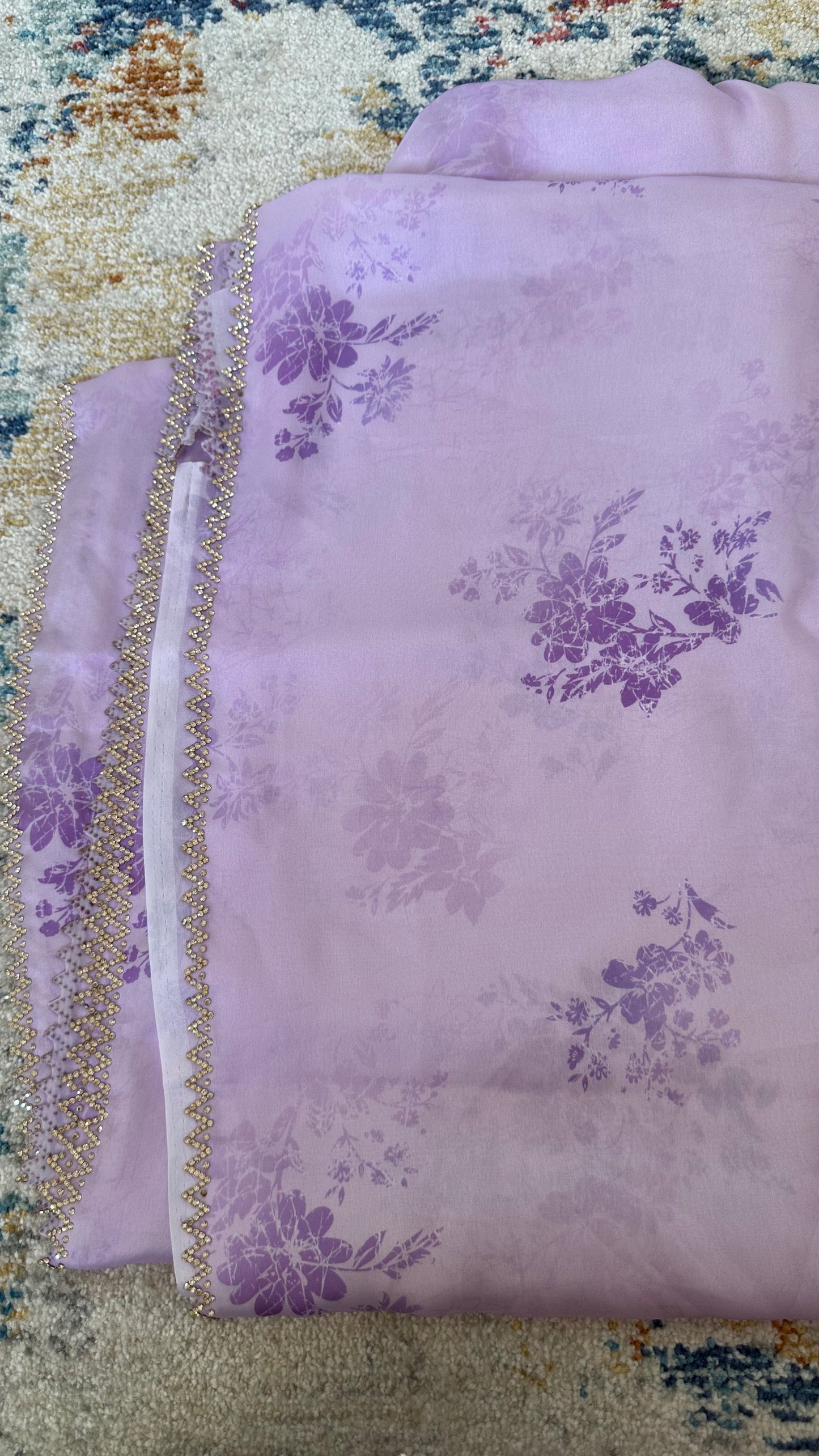 Lavender Satin Chiffon Saree