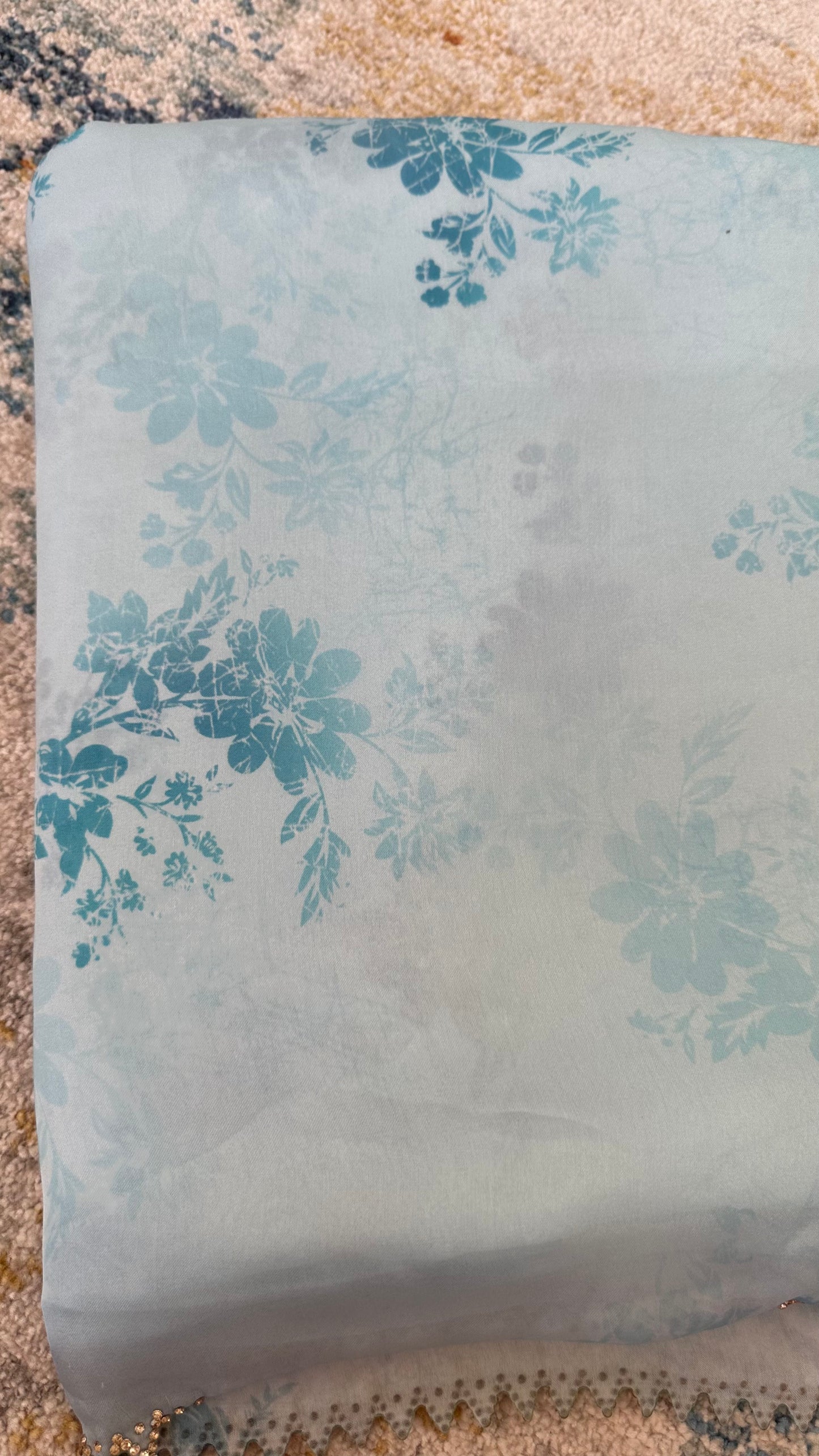 Sky Blue Satin Chiffon Saree