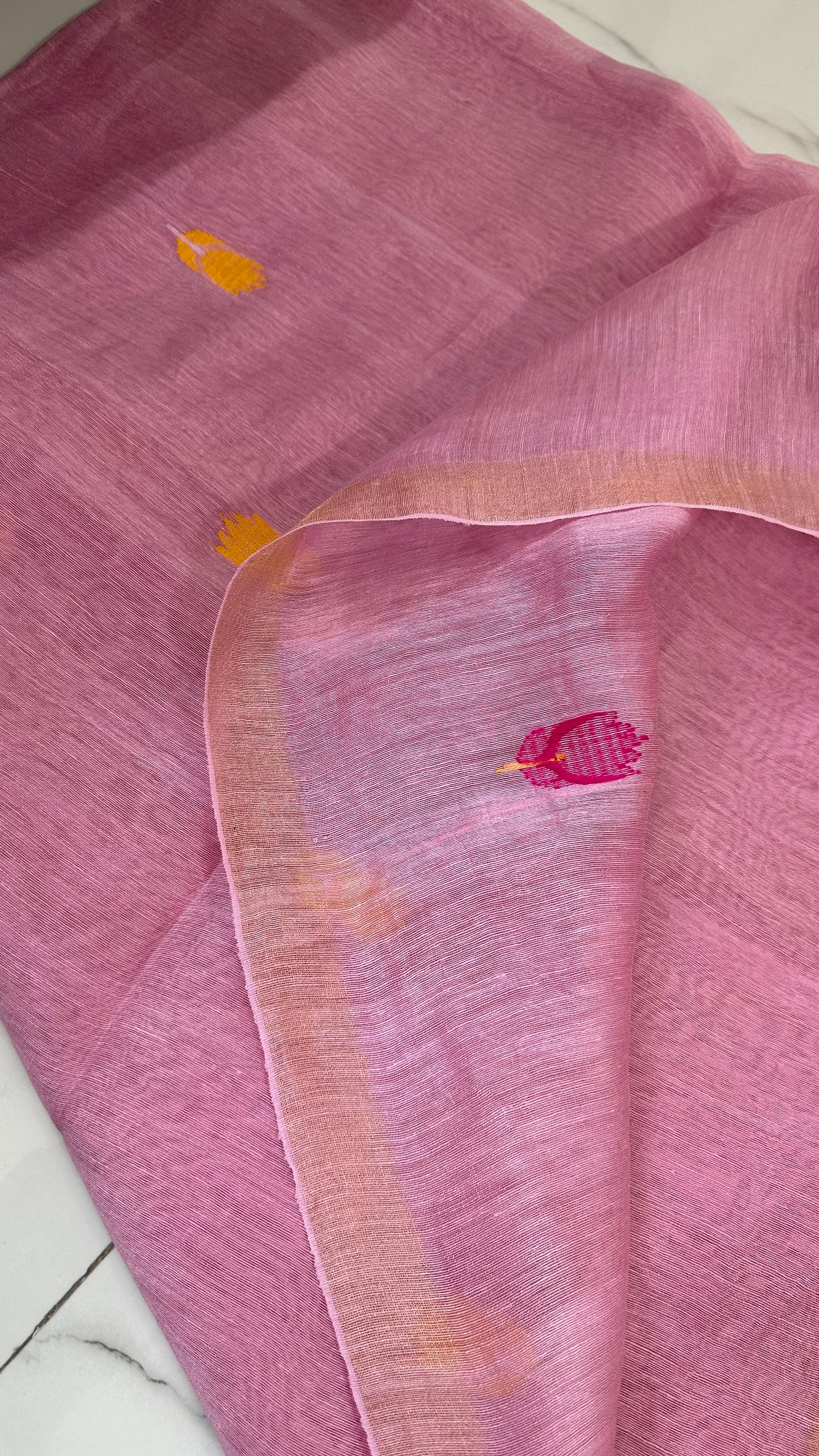 Pink Silk Linen Saree