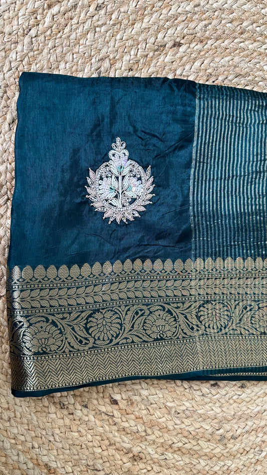 Green Pure Dola Silk Handwork Designer Saree