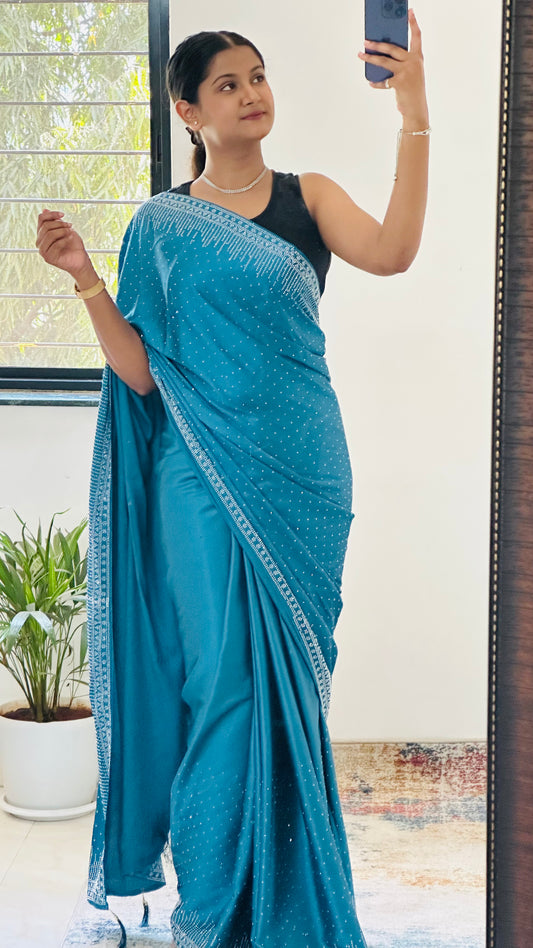 Blue Zarkan Satin Saree