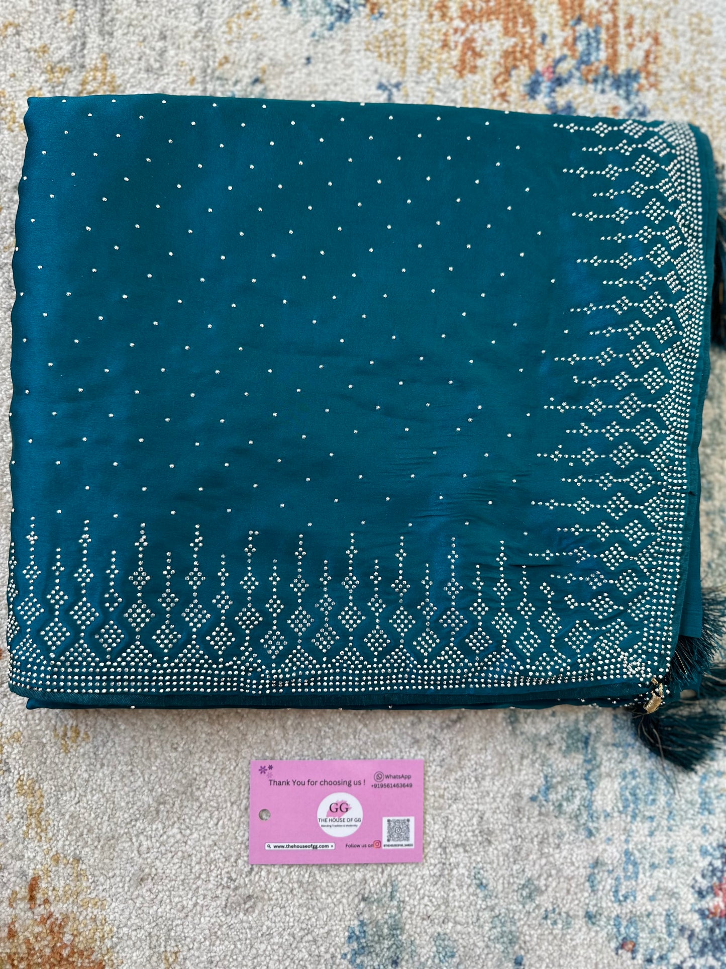 Teal Zarkan Satin Saree