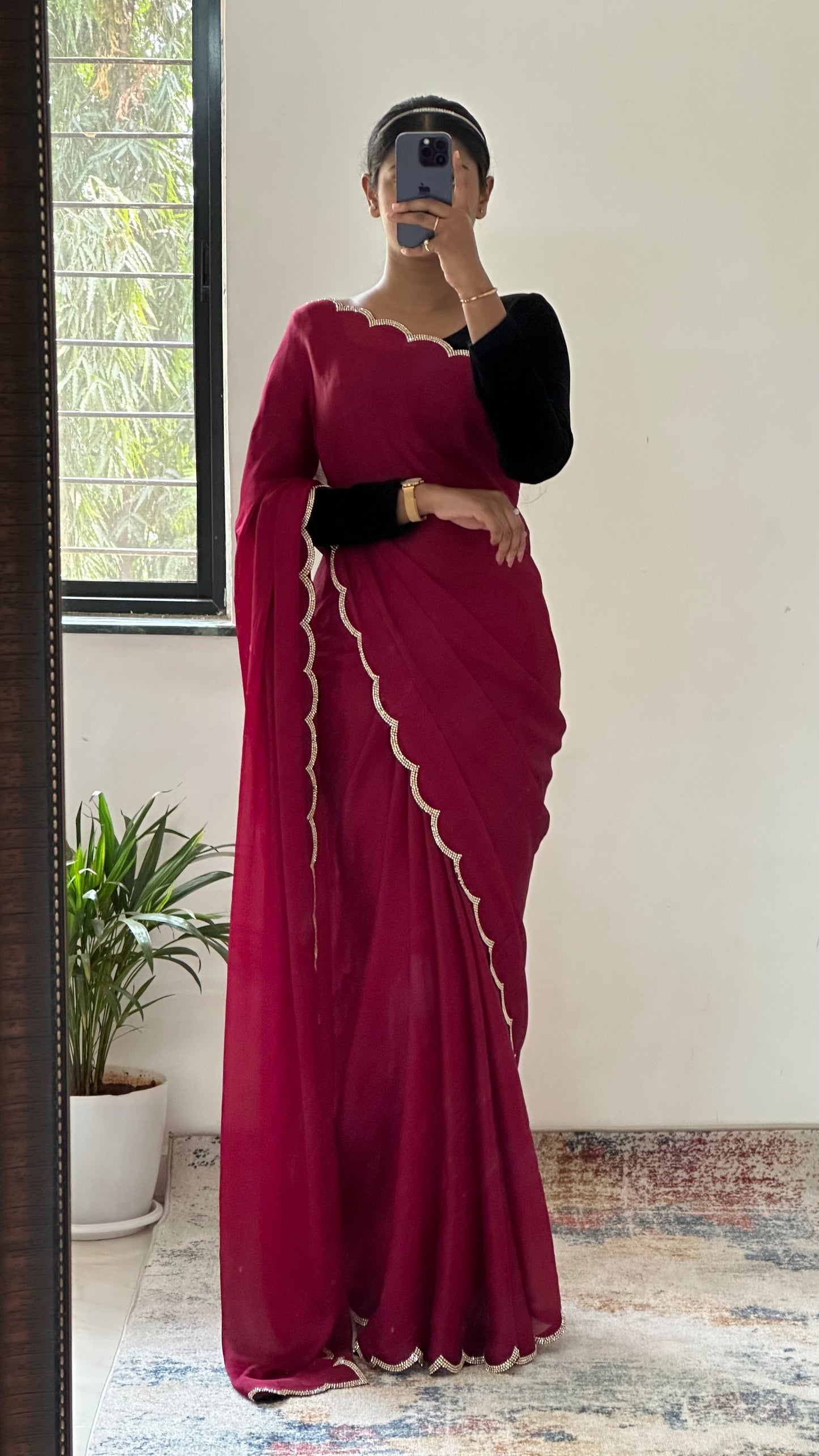 Red Chiffon Satin Saree