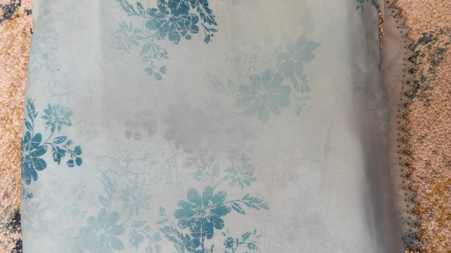 Sky Blue Satin Chiffon Saree