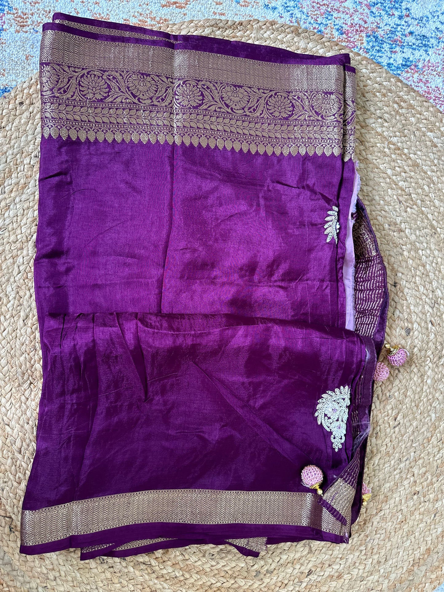 Purple Pure Dola Silk Handwork Designer Saree