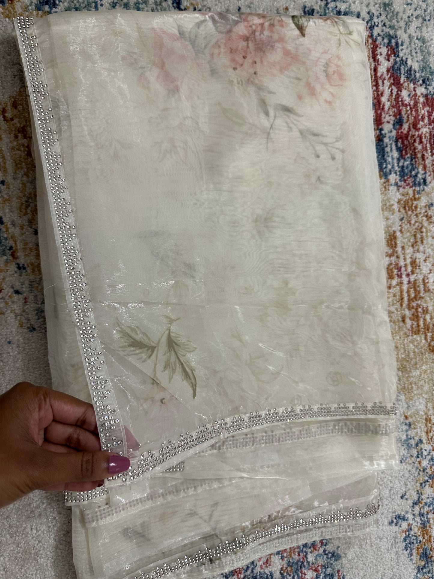 Glass Tissue Ivory Saree
