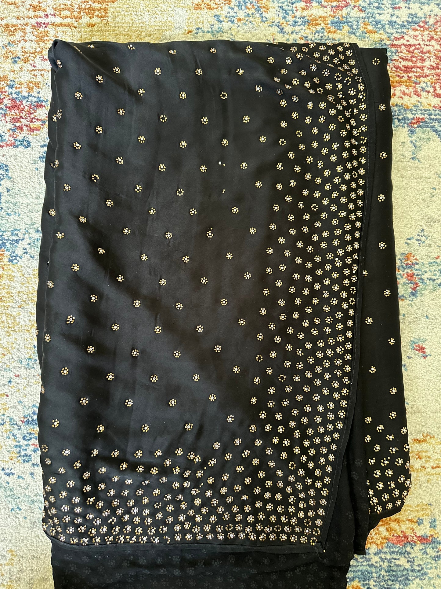 Embellished Black Satin Saree