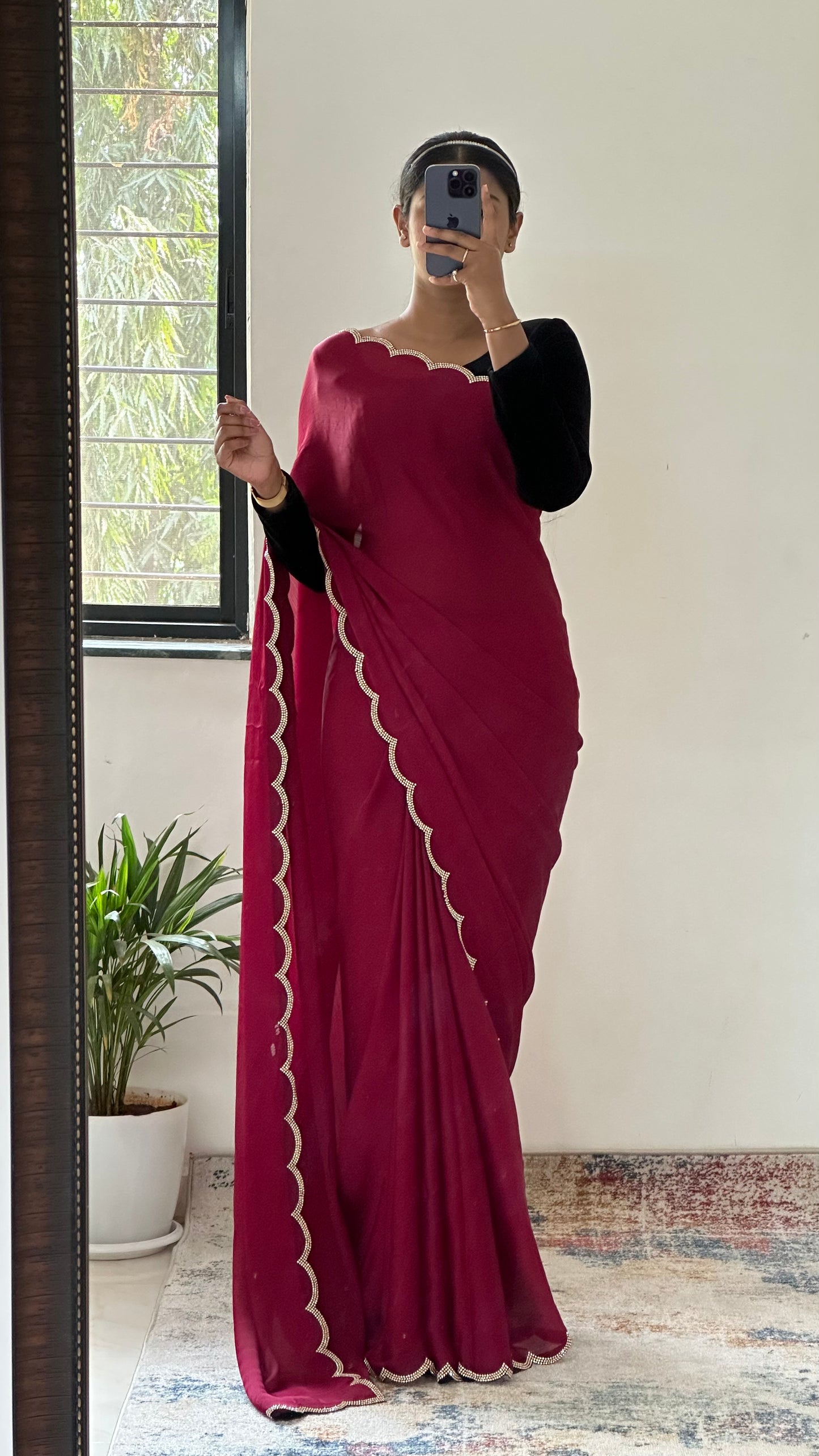 Red Chiffon Satin Saree
