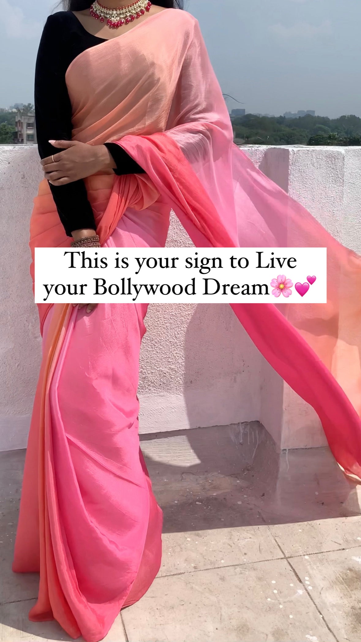 Pink Ombré Pure Chiffon Saree