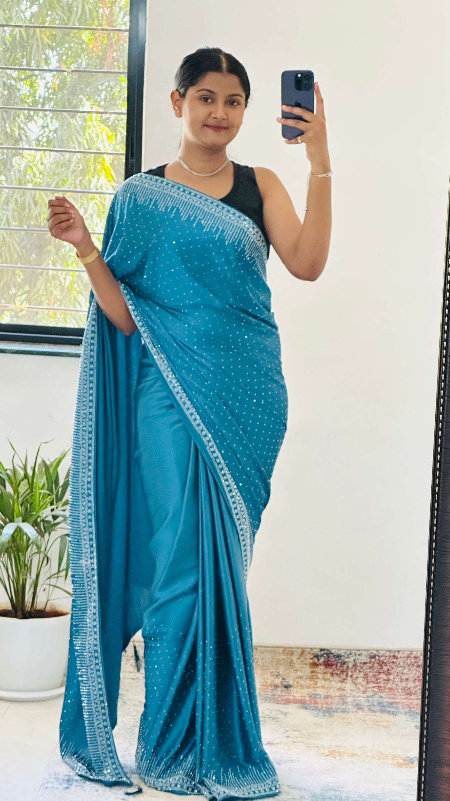 Blue Zarkan Satin Saree