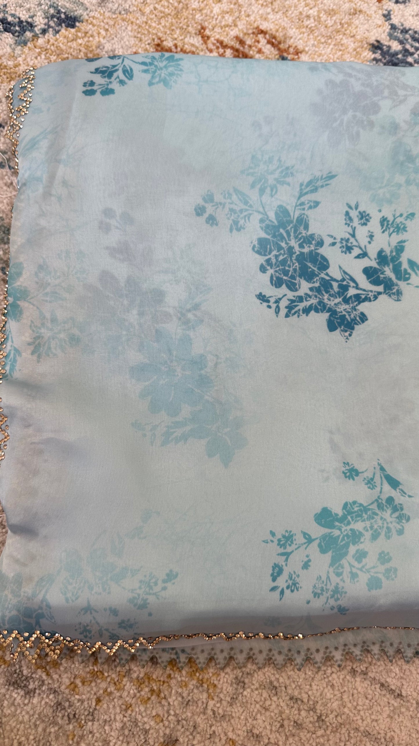 Sky Blue Satin Chiffon Saree