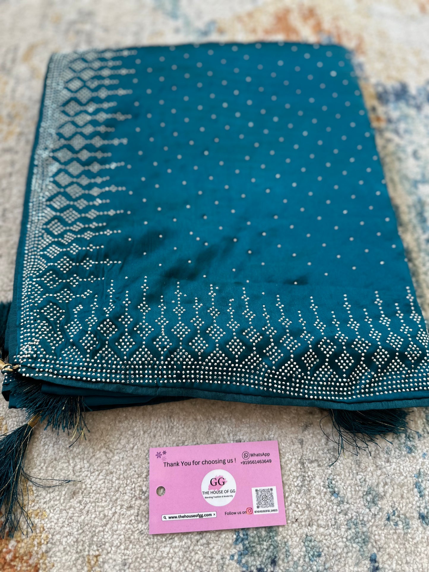 Teal Zarkan Satin Saree