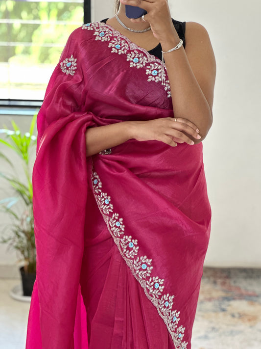 Floral Handwork Crush Tissue Saree