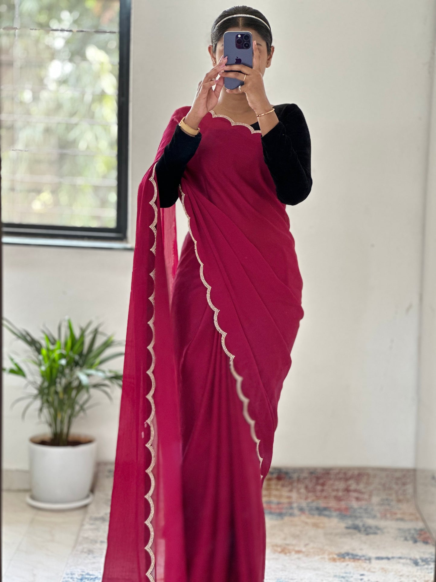 Red Chiffon Satin Saree