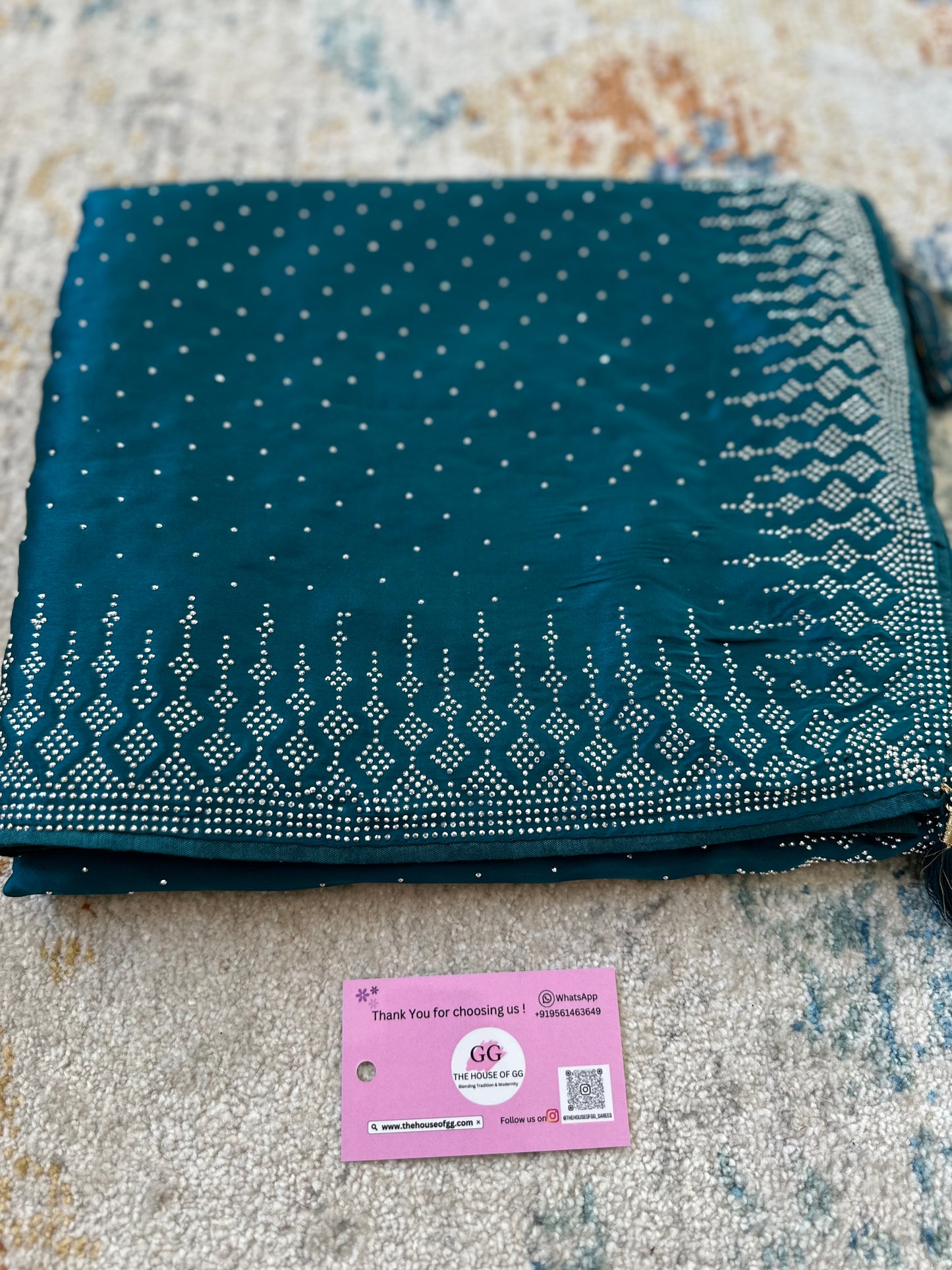 Teal Zarkan Satin Saree