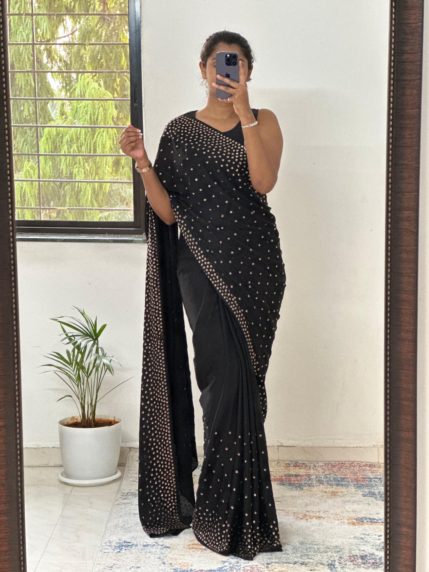 Embellished Black Satin Saree