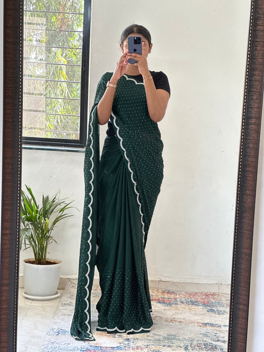 Zarkan work Emerald Green Saree