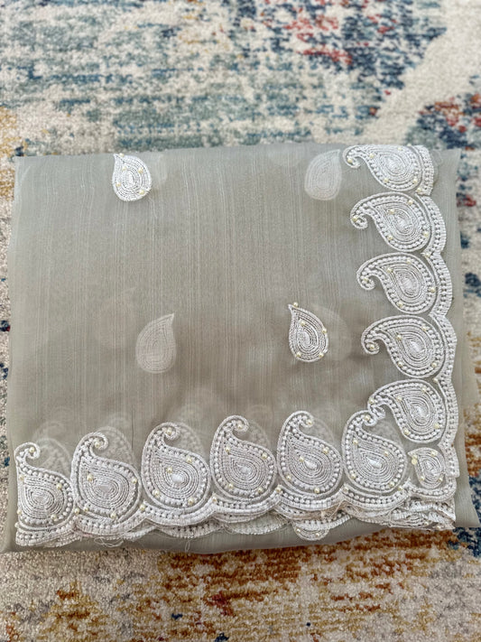 Organza Floral Saree with Embroidery & pearls