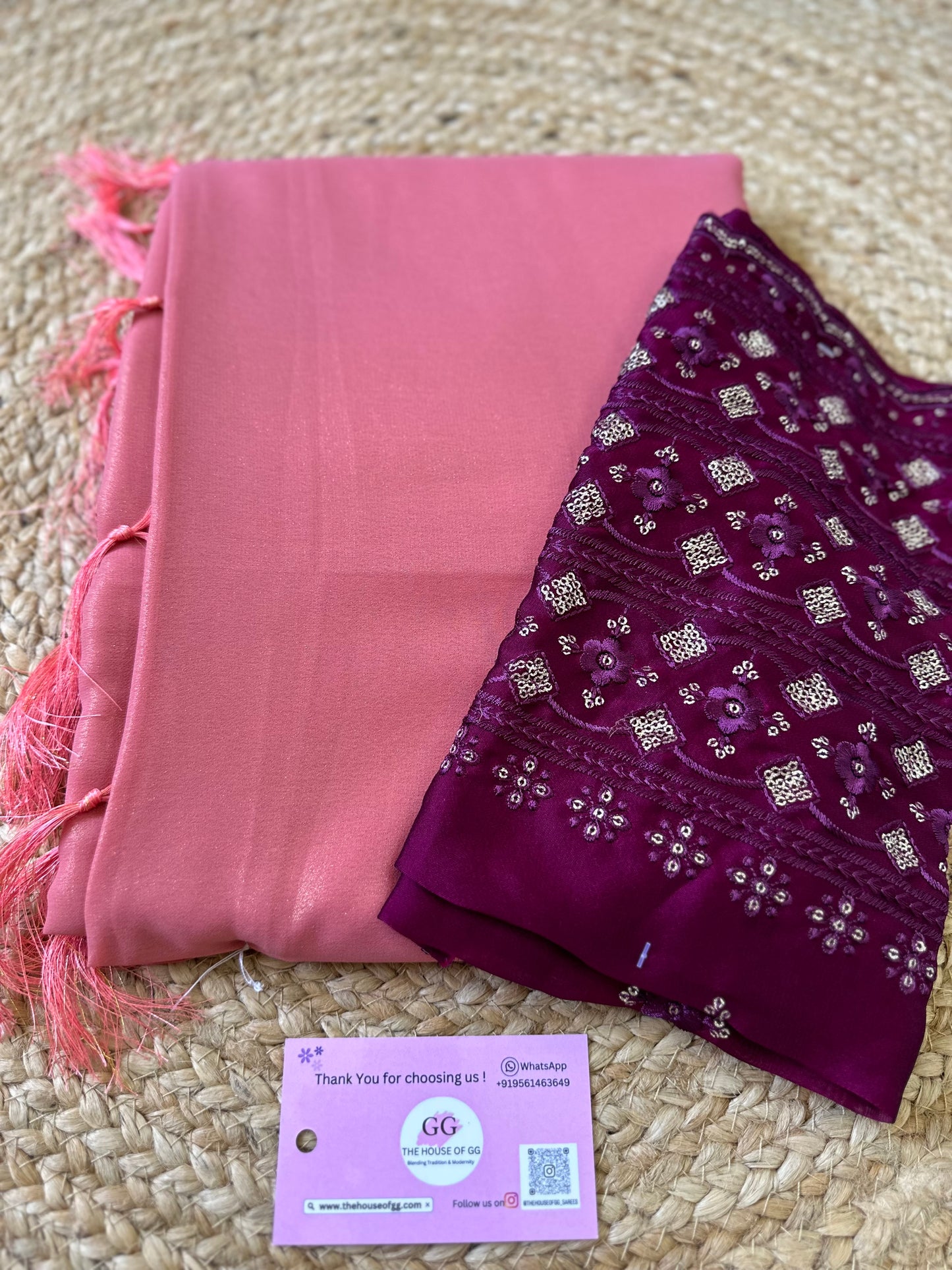 Pink Plain Shimmer Saree