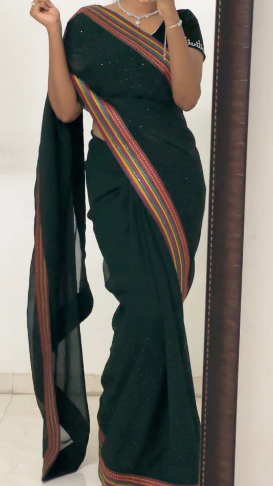 Dark Green Georgette Saree