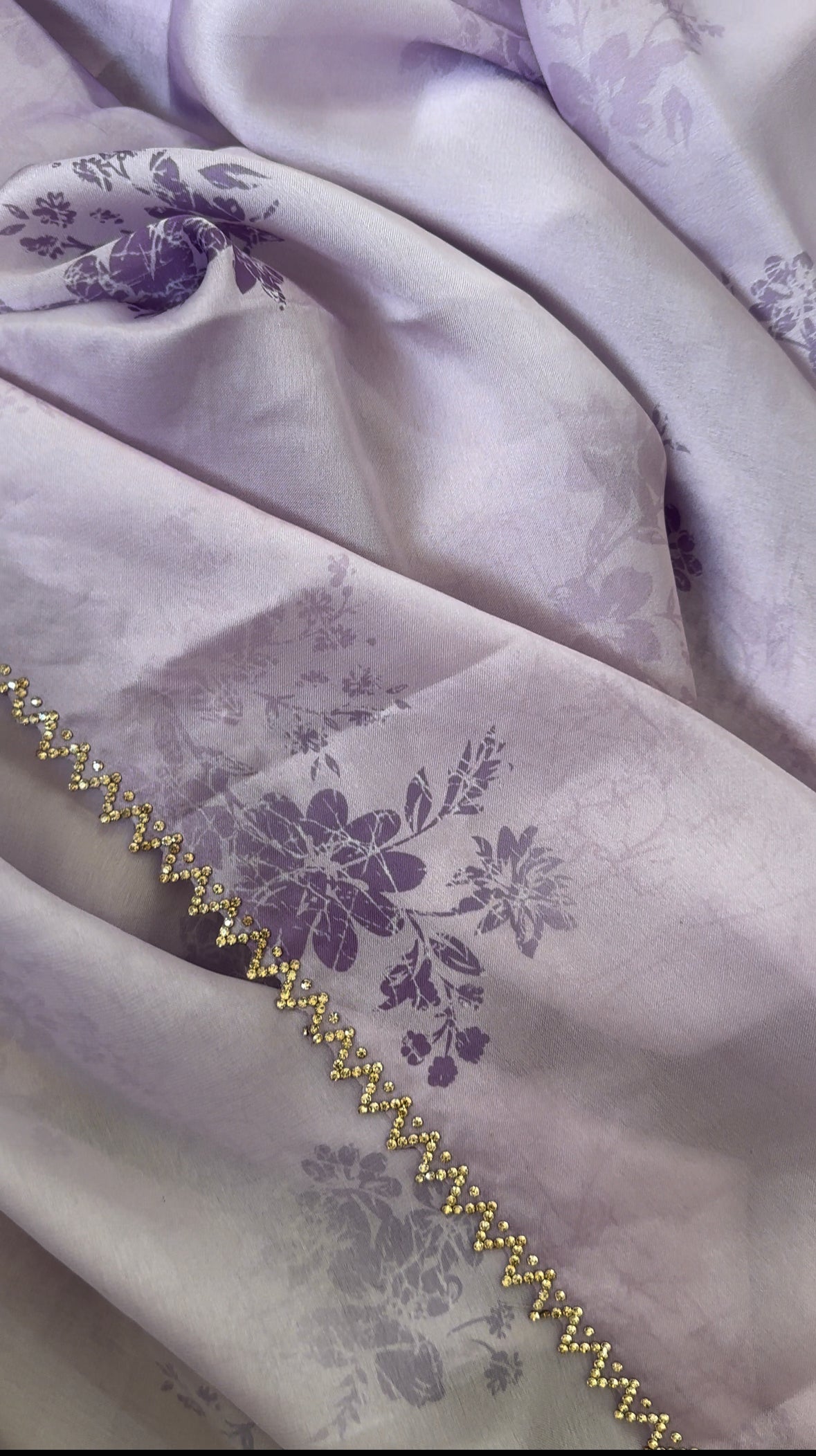 Lavender Satin Chiffon Saree