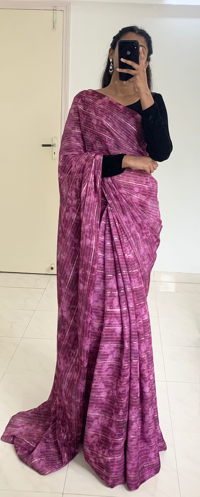 Purple Chinon Saree