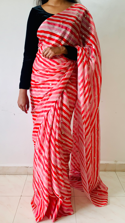 Leheriya Red Pure Georgette Saree