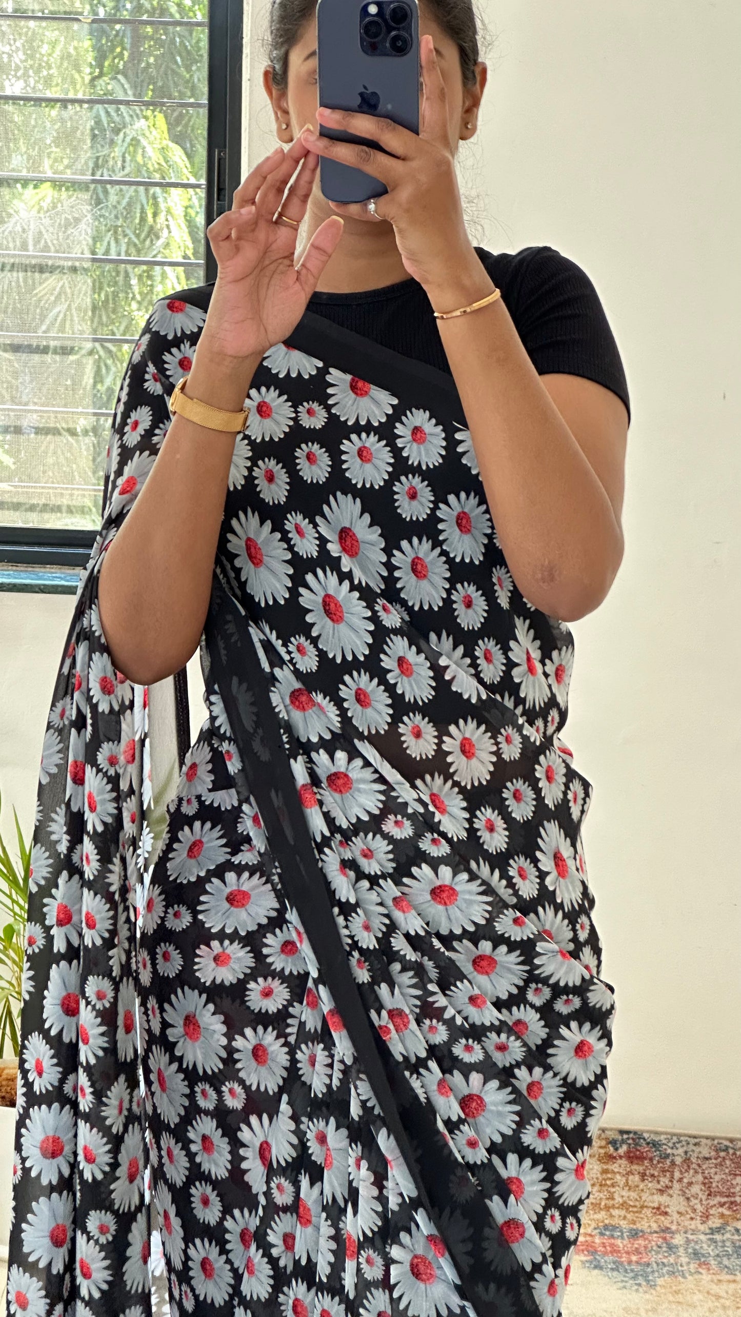 Black Floral Soft Georgette Saree