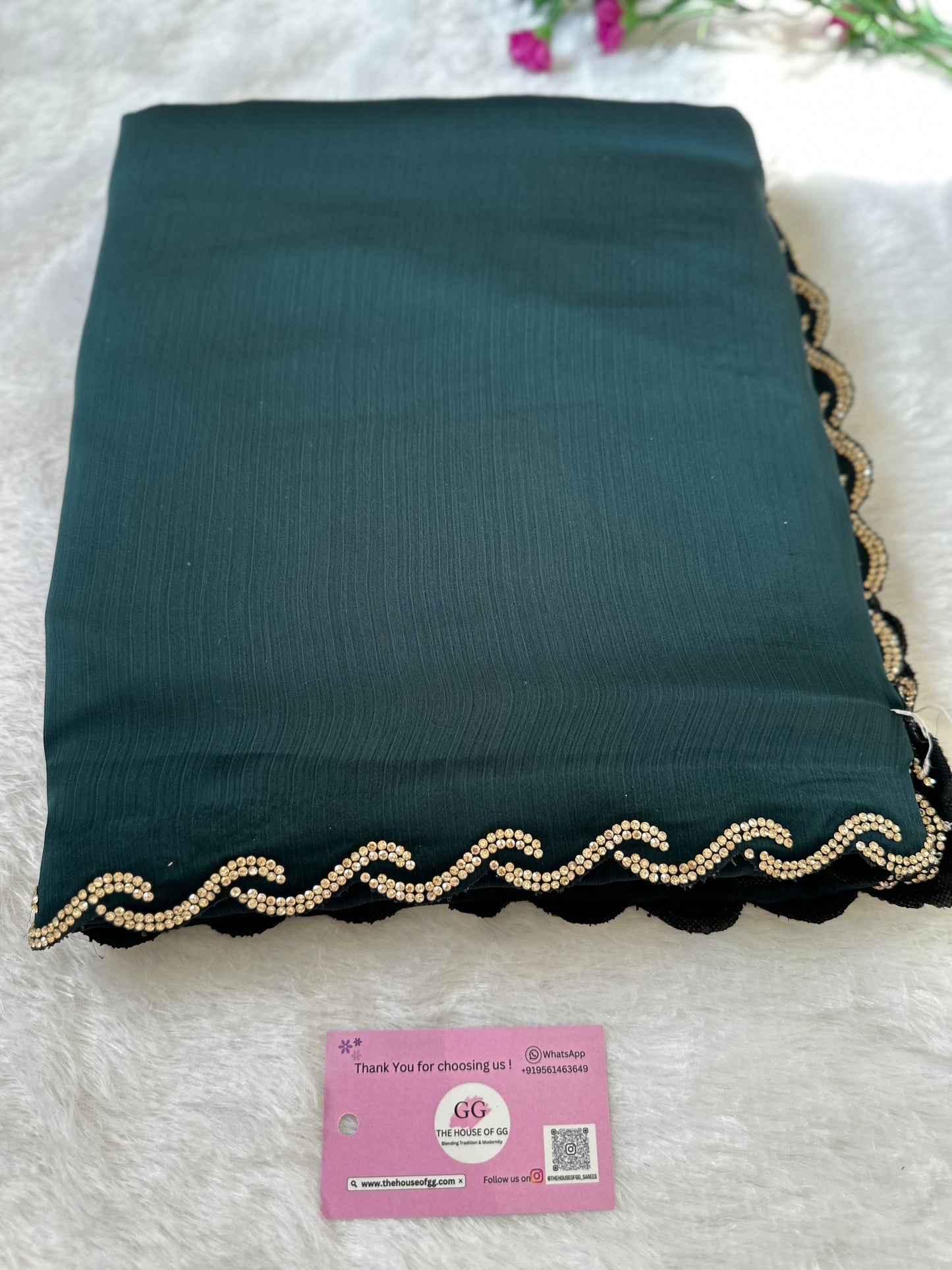 Forest Green Chiffon Satin Saree