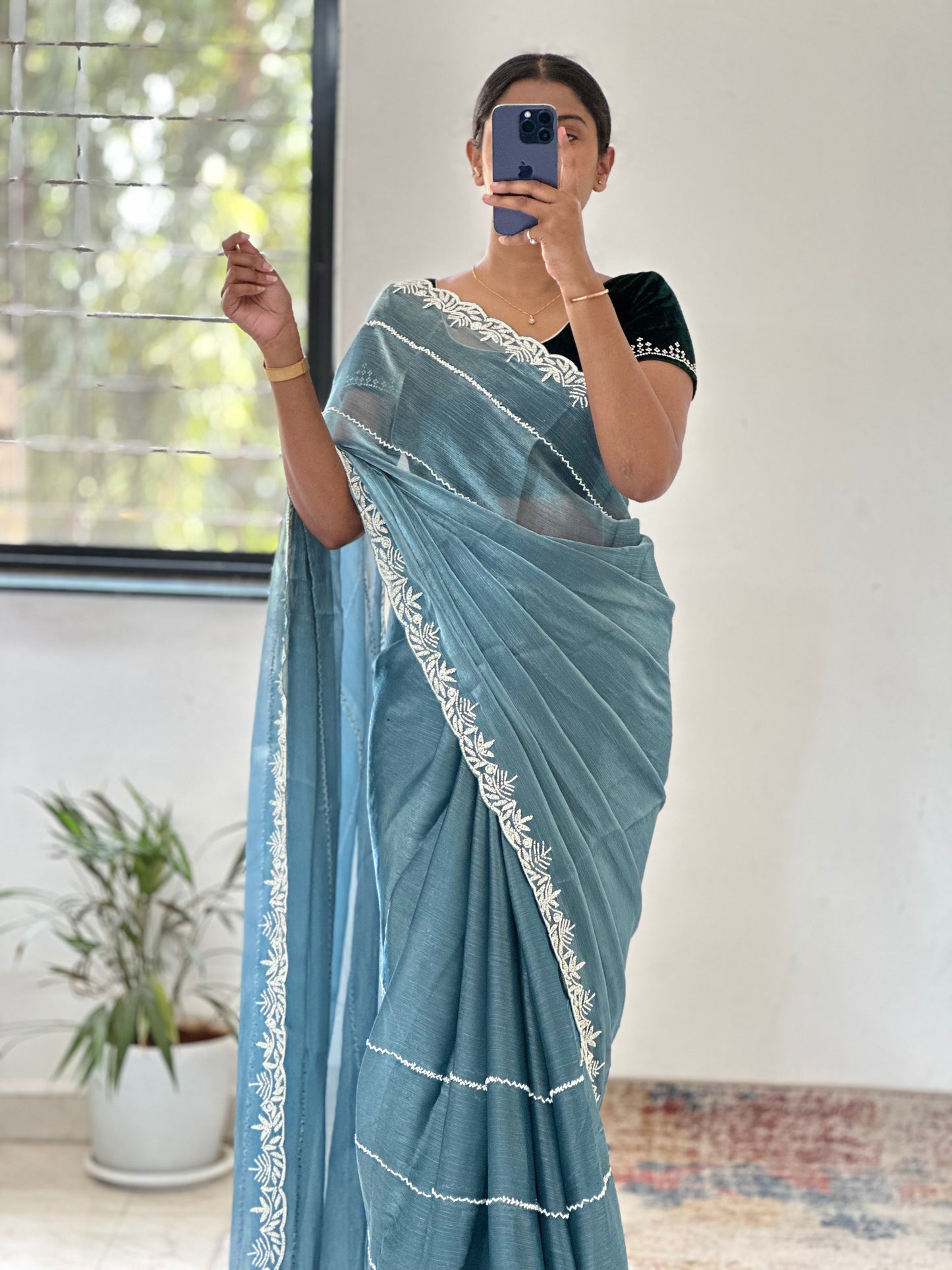 Pearl Handwork Embellished Saree