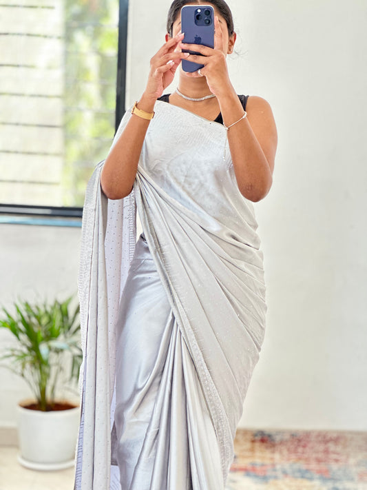 Grey Zarkan Satin Saree