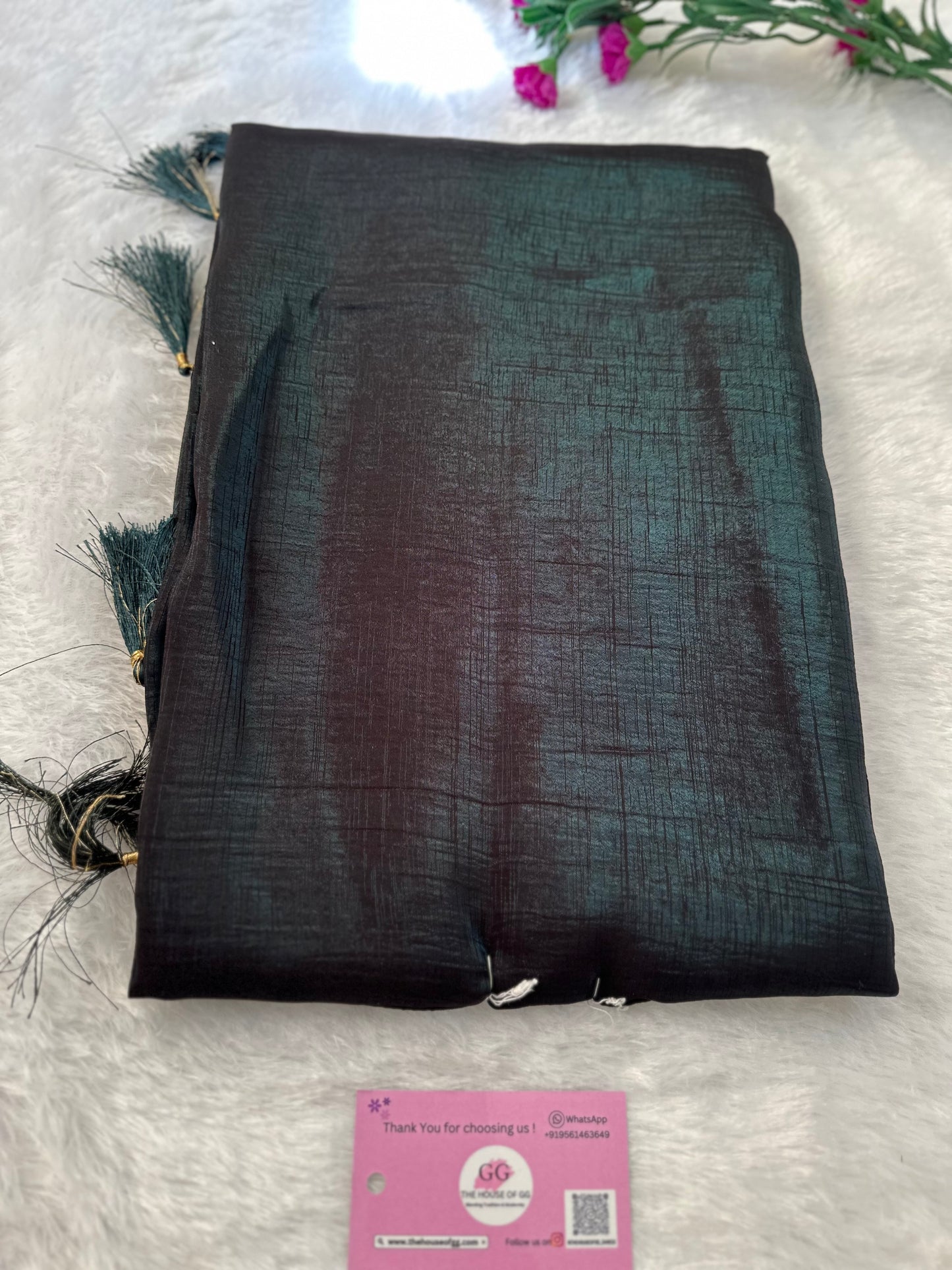 Emerald Green Plain Shimmer Saree